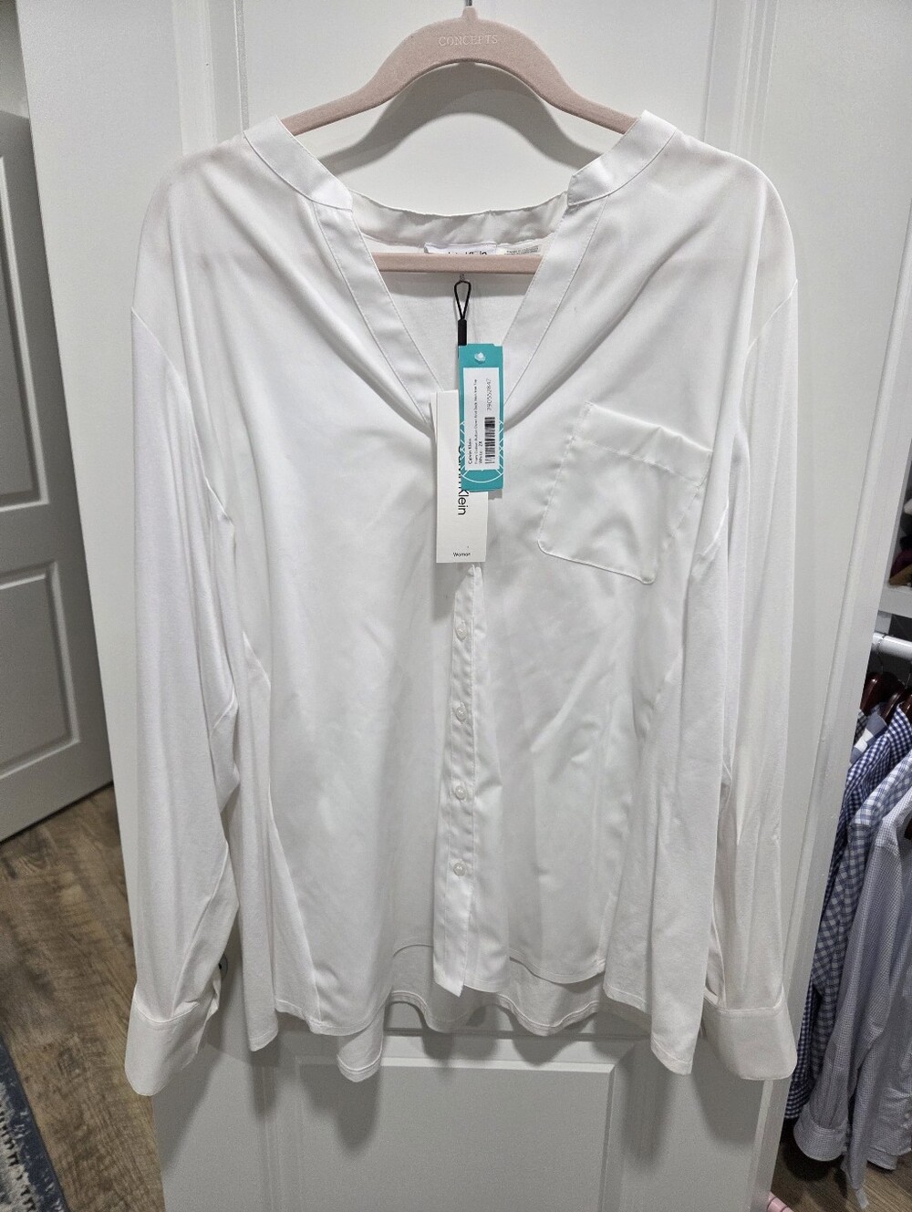 NWT Calvin Klein White Mixed Media Split Neck Blouse Top - Size 2X